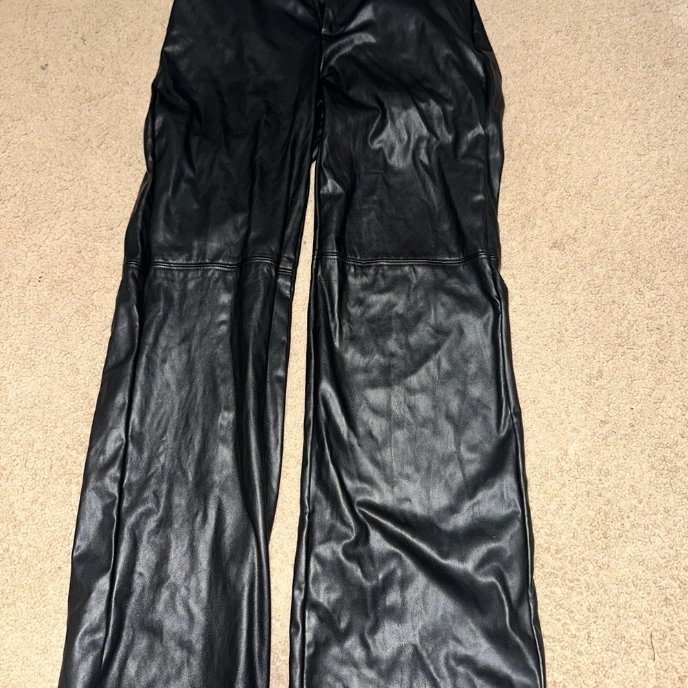 SHEIN Black Faux Leather Wide Leg Pants